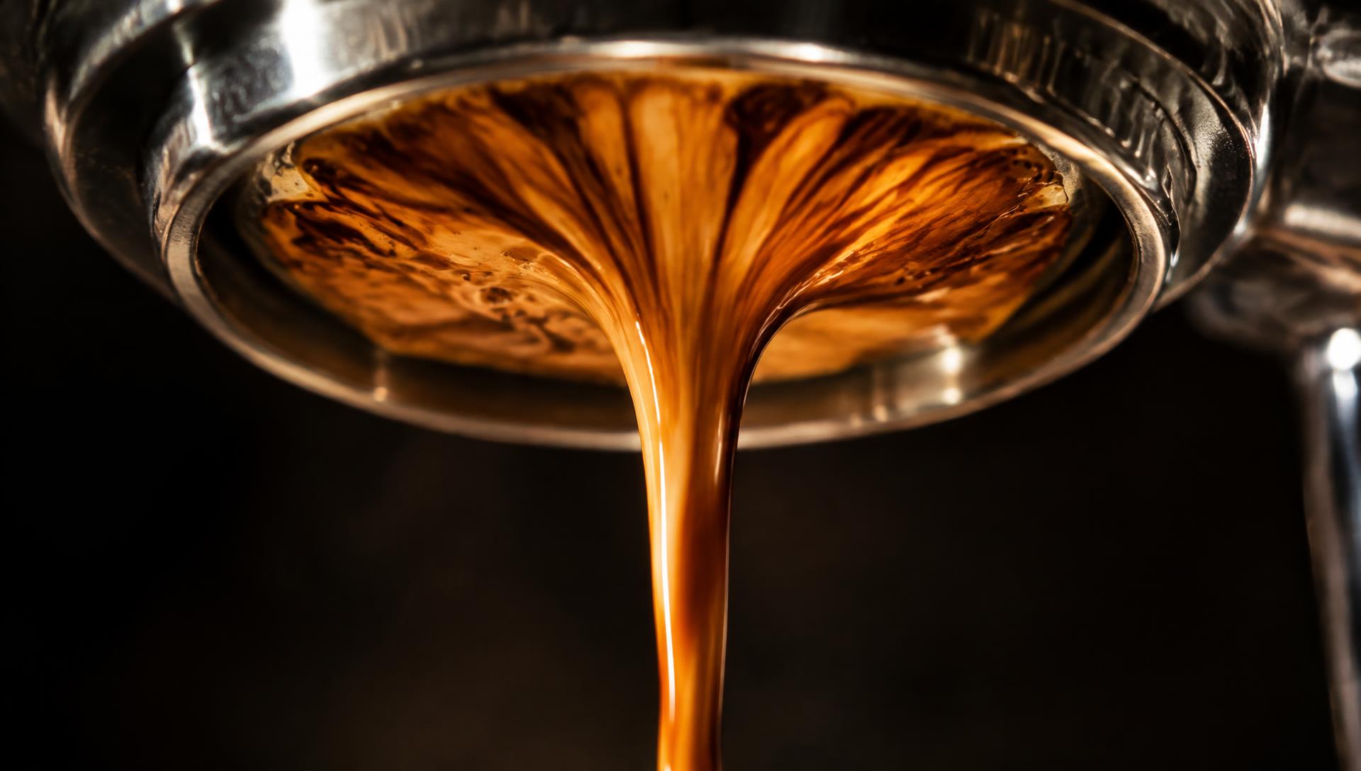 Rich espresso with crema pouring from a bottomless portafilter